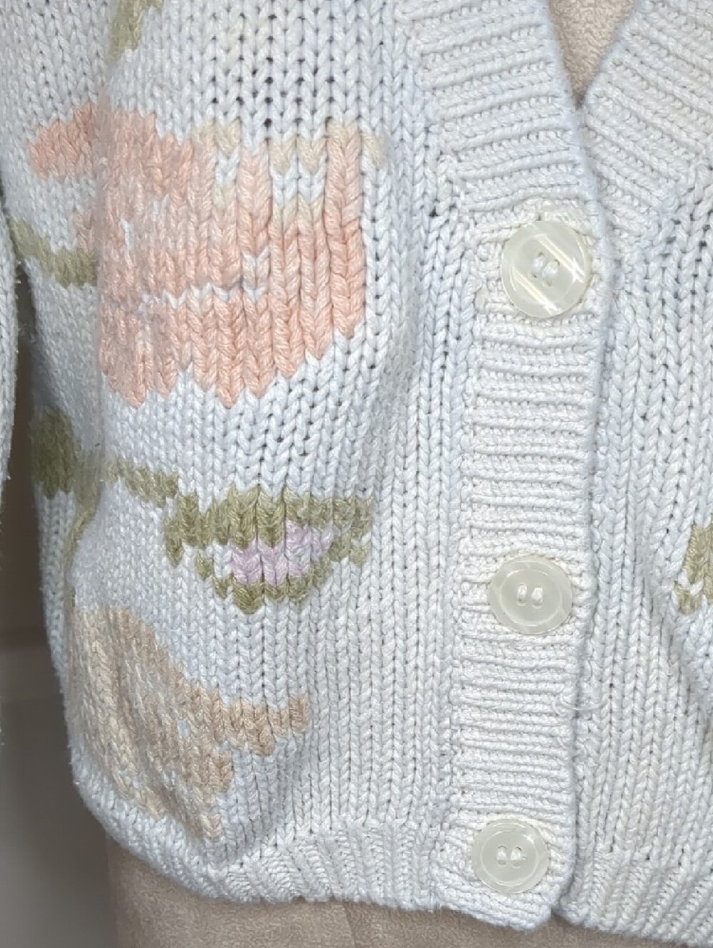 Vintage 80s Sterling Collection Cardigan Sweater Pastel Floral Cottagecore SZ S - Picture 2 of 10